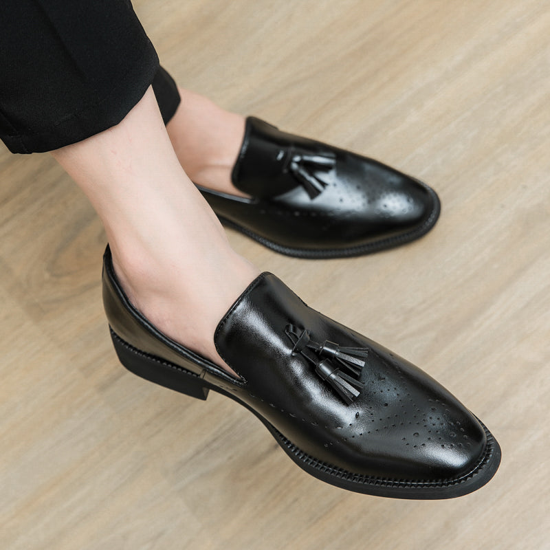 Loafer aus echtem Leder für den Außenbereich, spitze Quaste, lässig, geschnitzte Lederschuhe | 8739