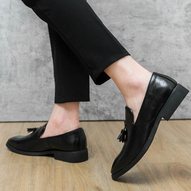 Loafer aus echtem Leder für den Außenbereich, spitze Quaste, lässig, geschnitzte Lederschuhe | 8739