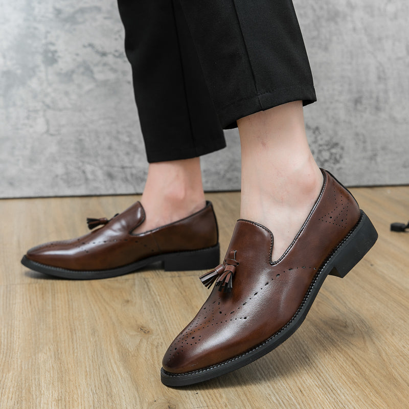 Loafer aus echtem Leder für den Außenbereich, spitze Quaste, lässig, geschnitzte Lederschuhe | 8739