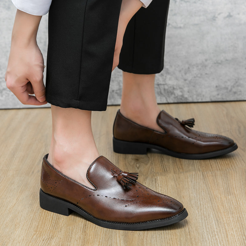 Loafer aus echtem Leder für den Außenbereich, spitze Quaste, lässig, geschnitzte Lederschuhe | 8739