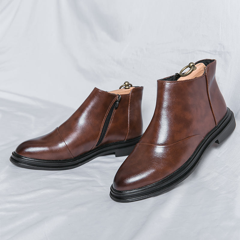 Martin-Stiefel, hohe, spitze Lederschuhe, rutschfeste, elegante Stiefel mit seitlichem Reißverschluss | 8823