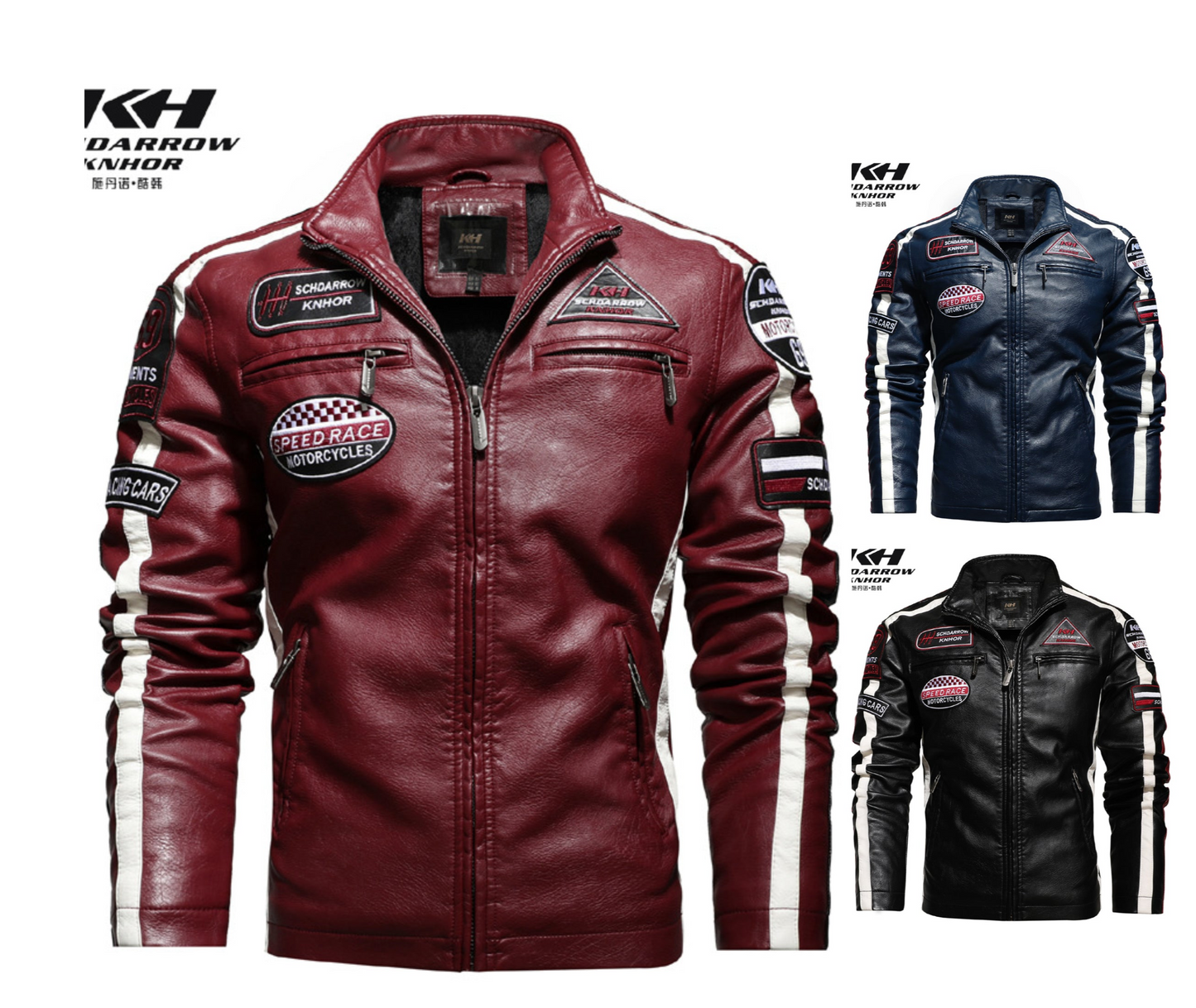 Herren PU Jacke Stehkragen Multi Pocket Pullover Blazer Kunstlederjacke | KH-188