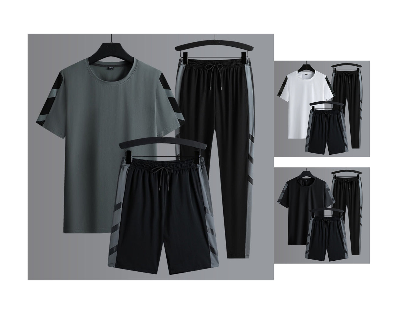 Herren-Set Kleidung 3-teilig T-Shirt Kurzarm Einfarbig Sommer-Sets | 1083