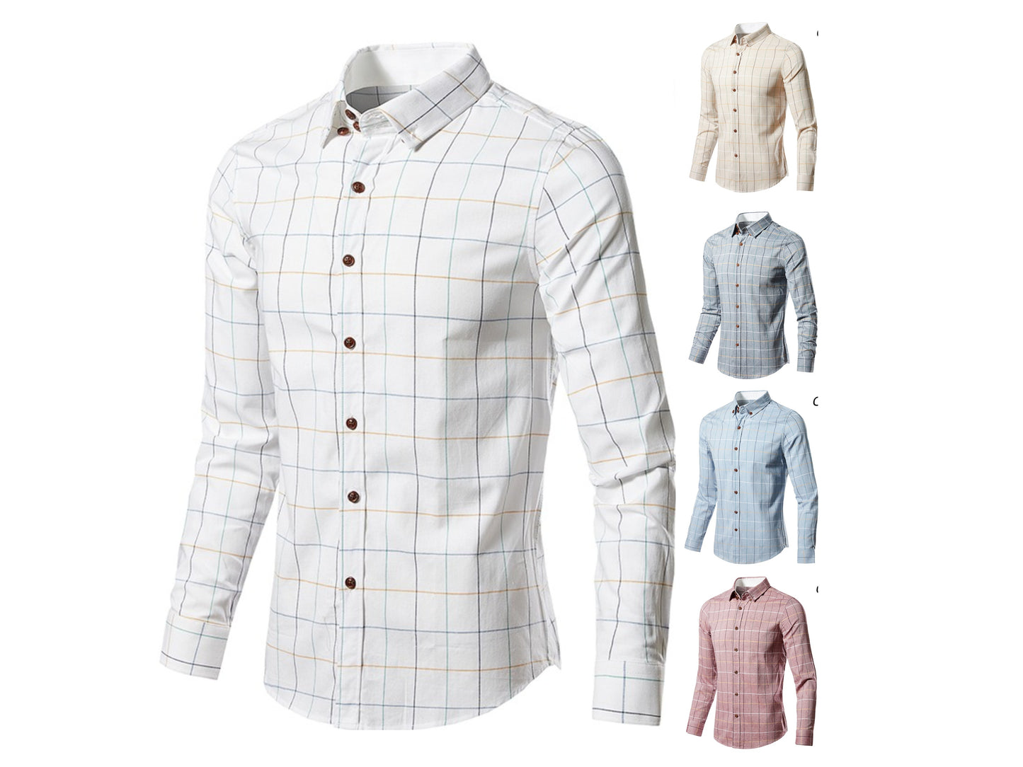 Herrenhemd aus 100 % Baumwolle, langärmelig, kariert, Slim Fit, Button-Down-Hemd | 228-CS27