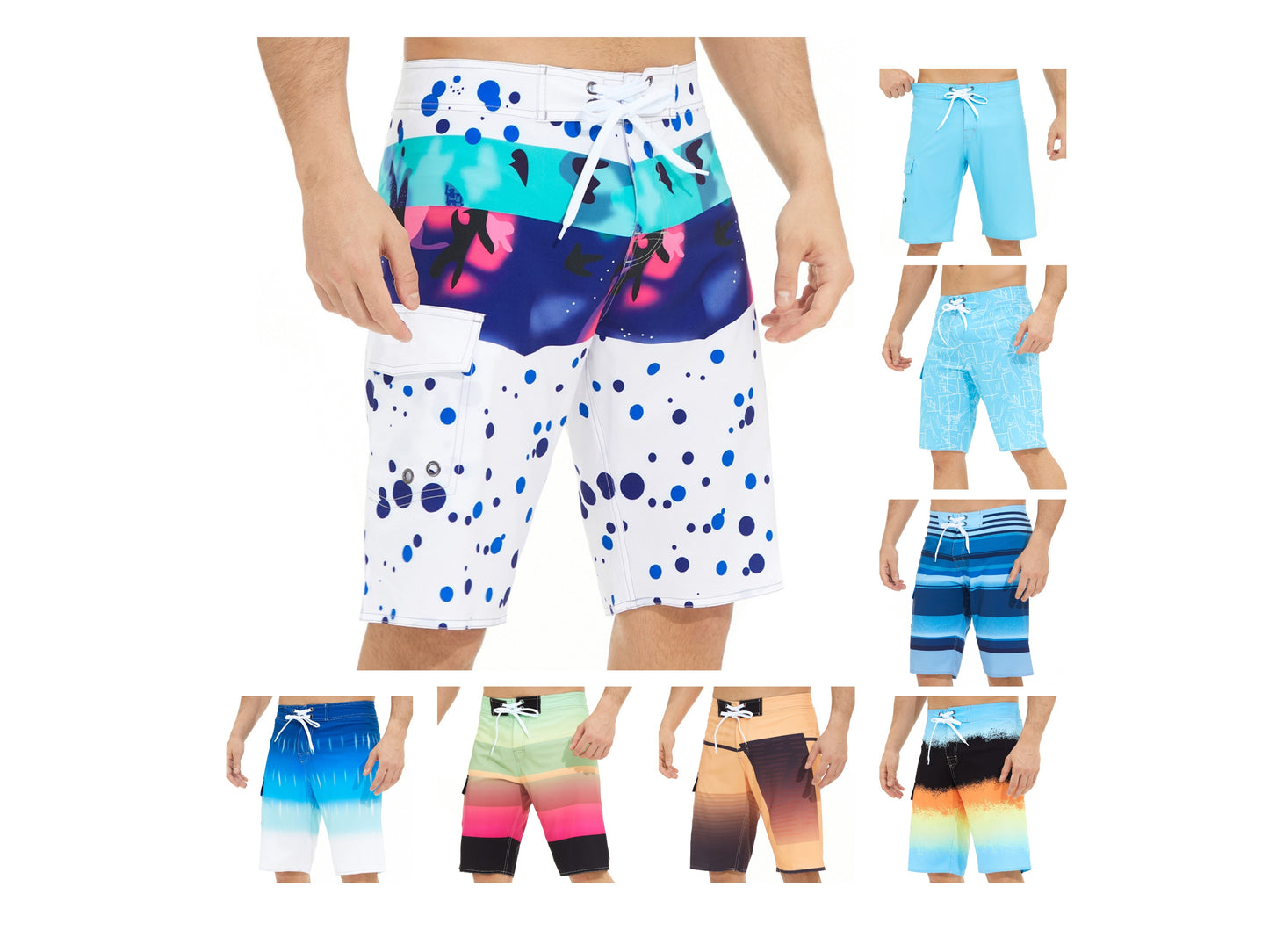 Herren Badehose mit Streifenmuster, Shorts mit Kordelzug, Sommer-Strandshorts | 1053