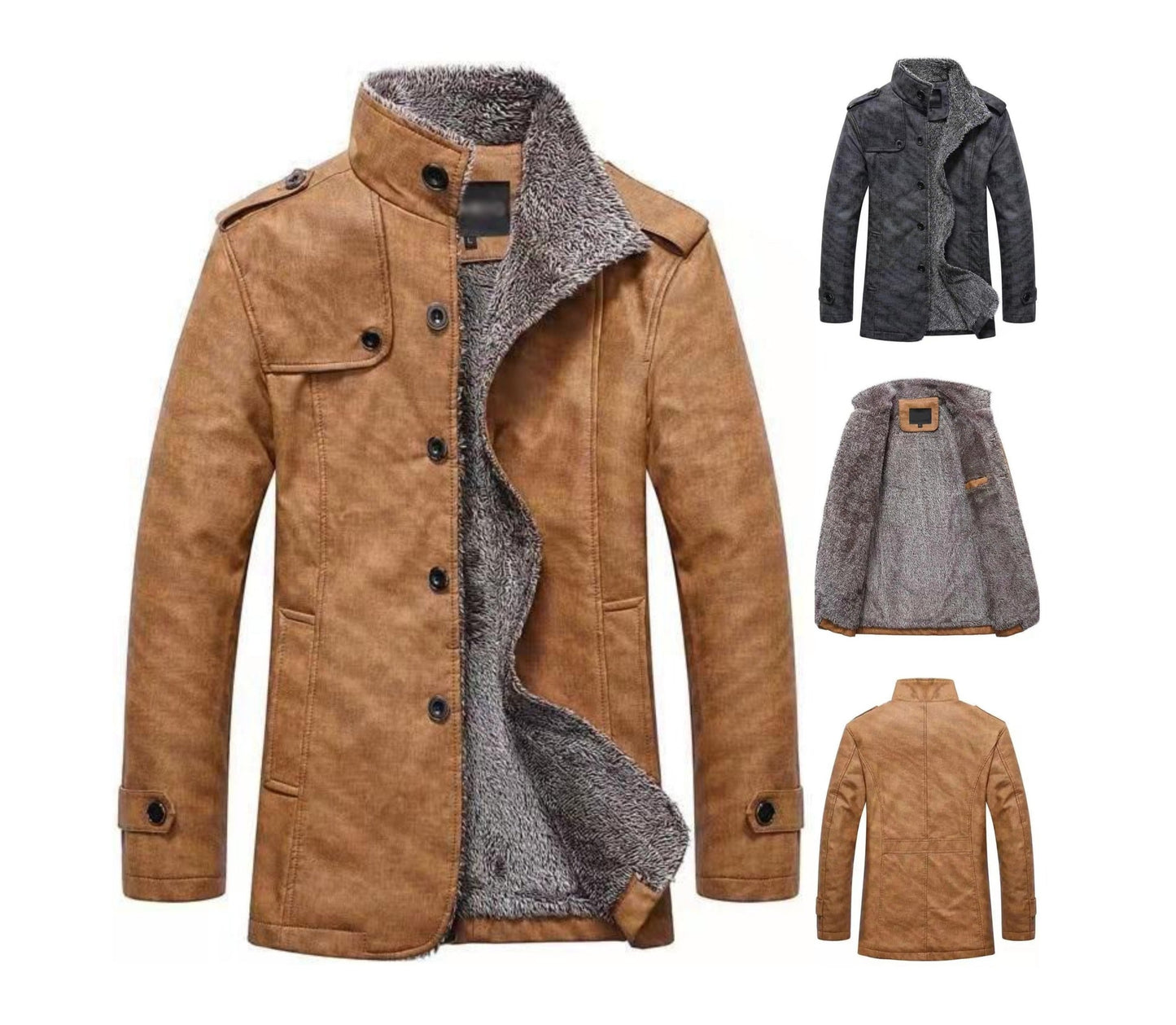 Herren Winter Warmer Ledermantel Parka Fleecejacke Trench Slim Jacke Mantel | ZQBA227
