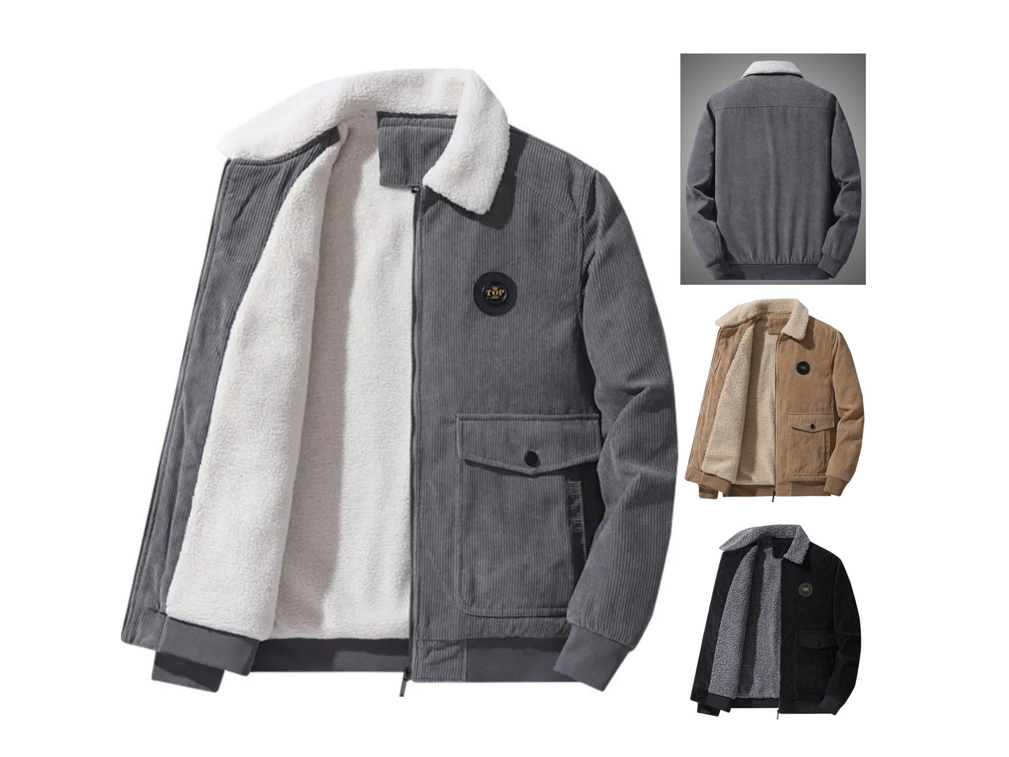 Herren-Chenille-Cordmantel in Übergröße, lässige einreihige Letterman-Jacke | 212