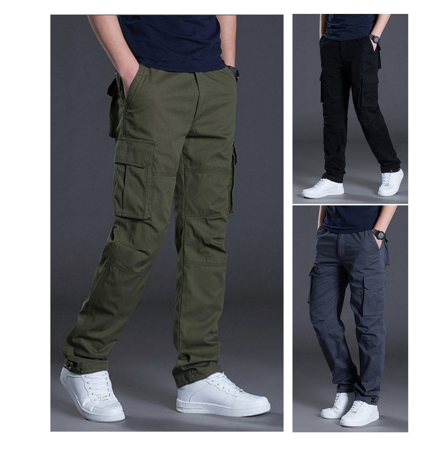Herren Cargohose Casual Multi Pockets Militär Taktische Lange Hose Outwear Gerade Winterhose | J117