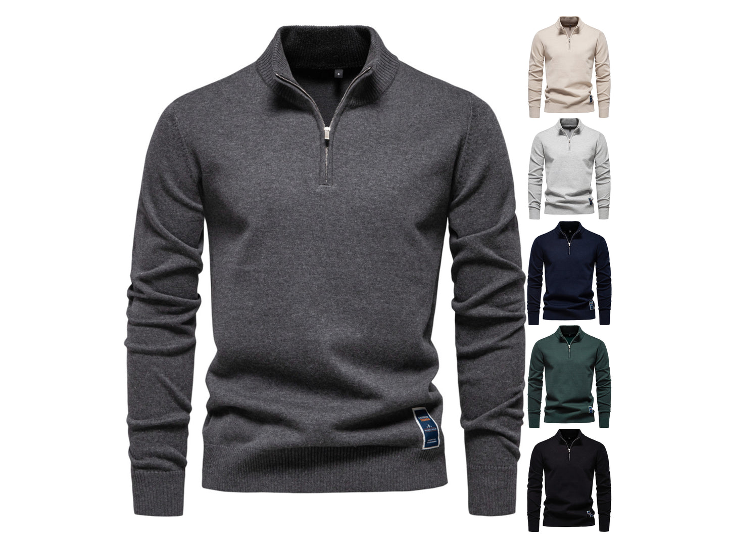 Herren-Pullover aus Baumwolle mit Viertelreißverschluss – Poloshirt aus einfarbigem Strick mit Stehkragen | ZSW-03