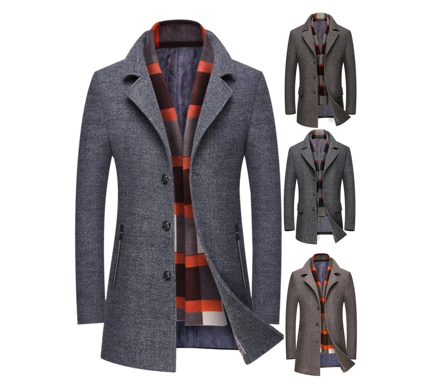 Herren Business Wolljacke Umlegekragen Slim Fit Warm Mittellanger Trenchcoat