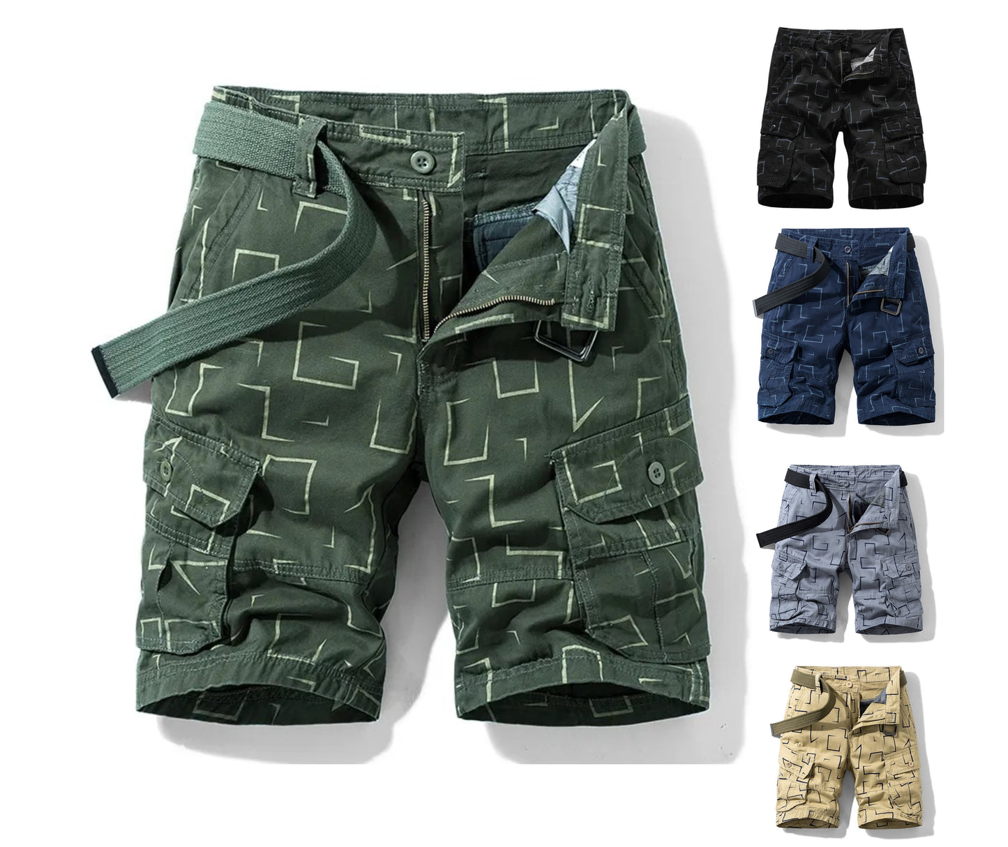 Herren Cargo Shorts Geometrischer Druck Lässig Unisex Baumwolle Taktische Damen Kurze Hosen | 27254