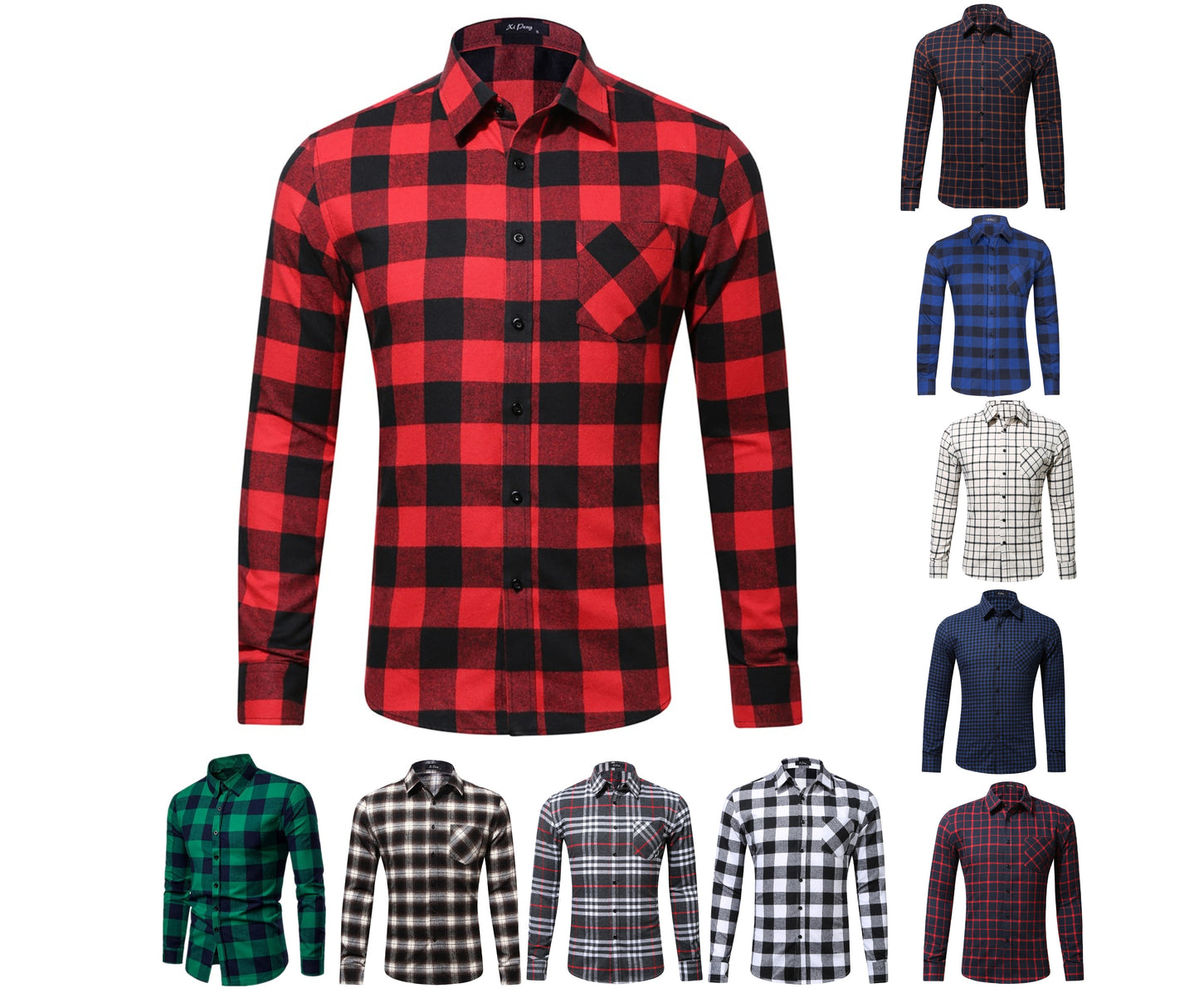 Herren Baumwollhemd mit Karomuster, langärmelig, Regular Fit, leger, Button-Down-Hemden | DTF10