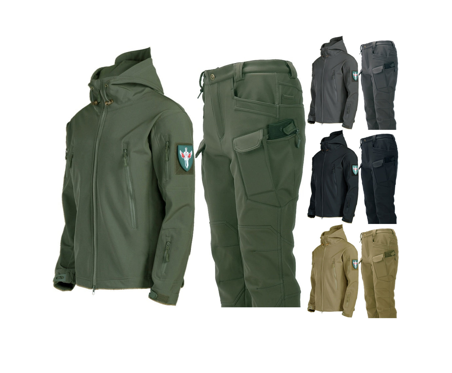Wasserdichter Wanderanzug für Herren, Outdoor-Windjacke, taktische Jacken, Kapuzenjacke, Trekkinghose für Männer, Thermo-Fleece-Jagdset | 00856