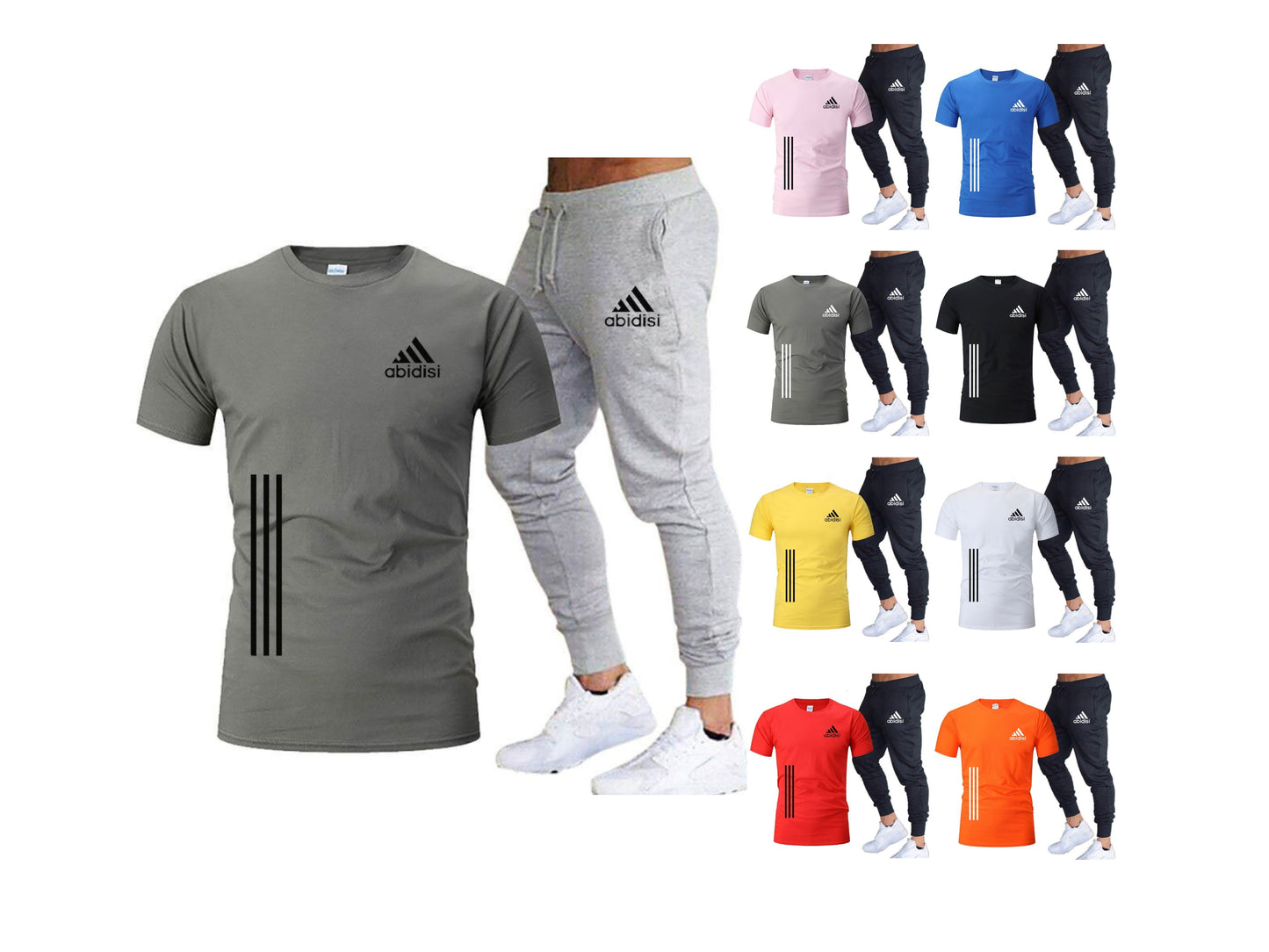 Herren Freizeit Sport Lauf 2 Stück Set Locker Groß T-Shirt & Hose Halbarm Hemden Hosen