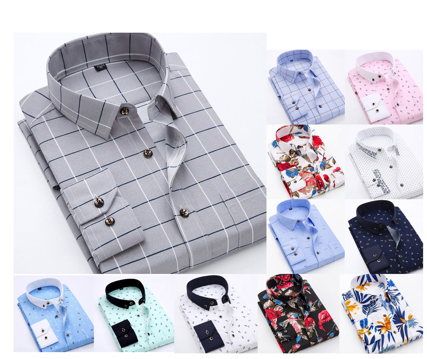 Hochwertiges, langärmliges Business-Hemd mit Button-Down-Karomuster aus Polyester | CY116