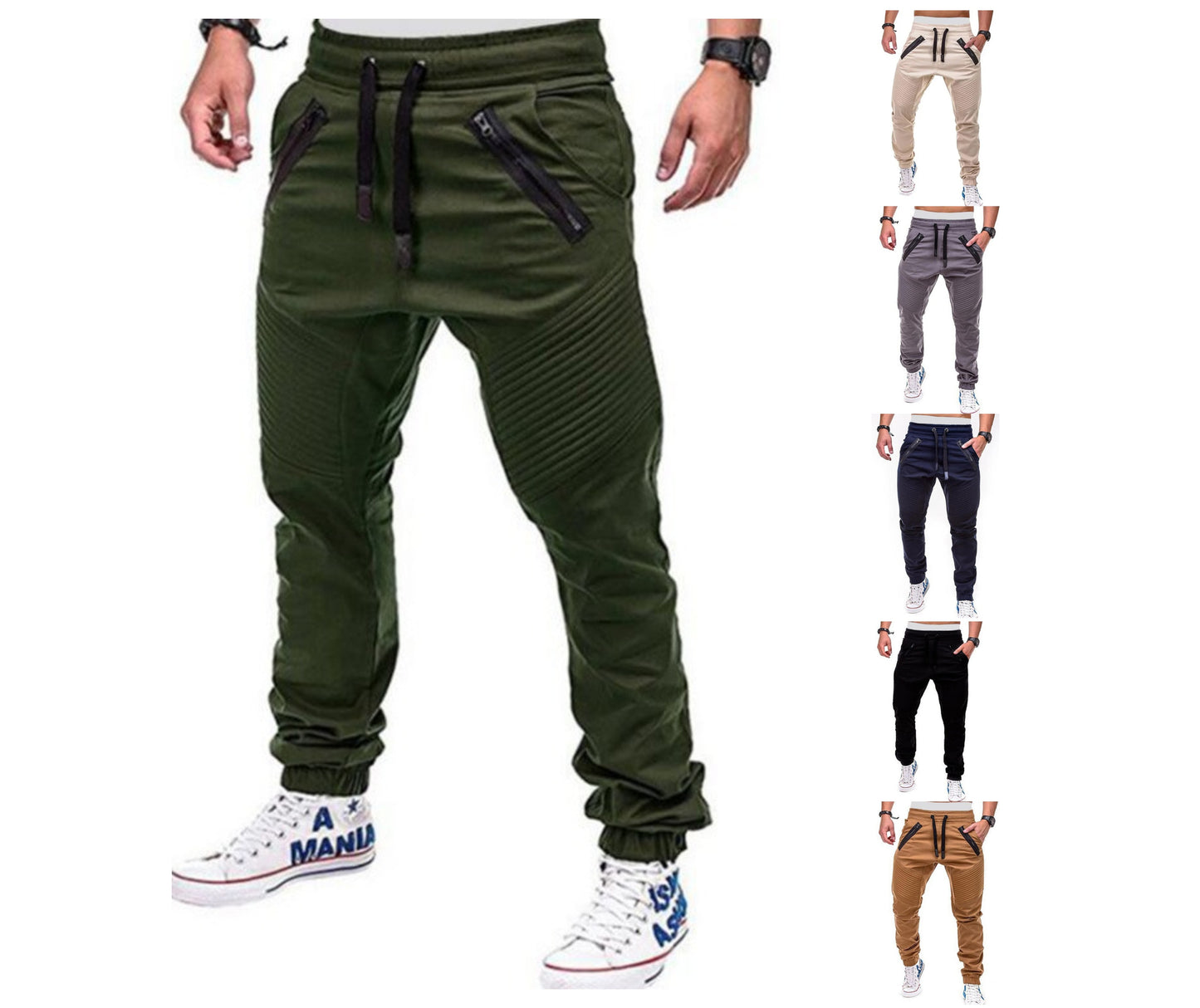 Herren Jogginghose mit Kordelzug, einfarbig, Reißverschlusstasche, Outdoor-Sport-Bleistifthose | 8812