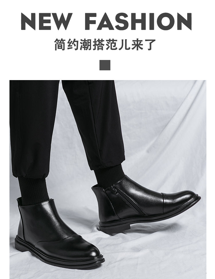 Martin-Stiefel, hohe, spitze Lederschuhe, rutschfeste, elegante Stiefel mit seitlichem Reißverschluss | 8823