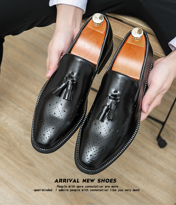 Loafer aus echtem Leder für den Außenbereich, spitze Quaste, lässig, geschnitzte Lederschuhe | 8739