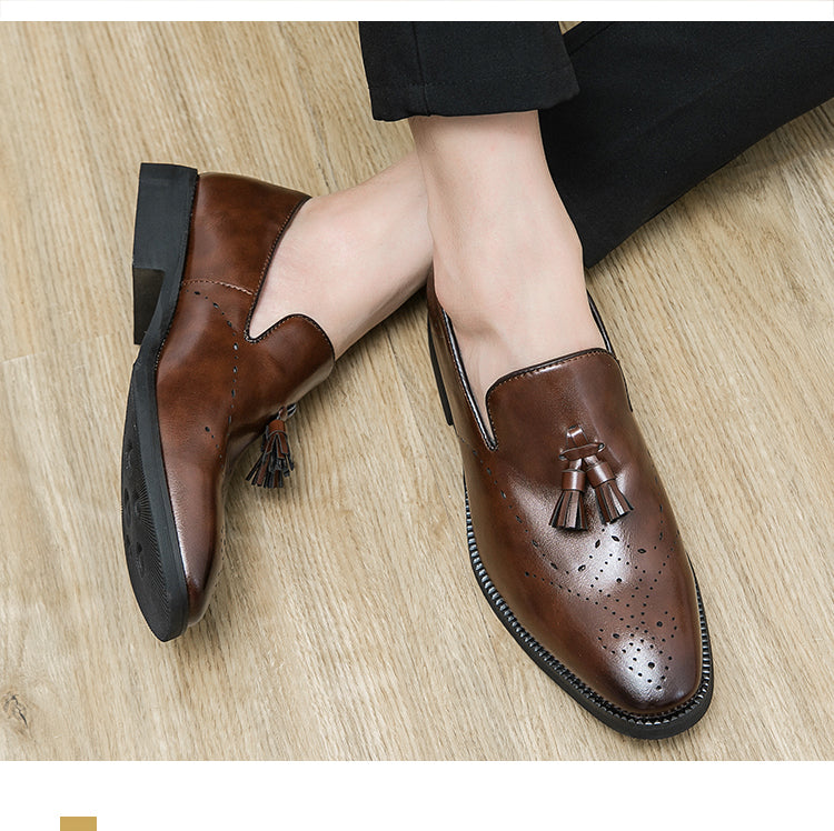 Loafer aus echtem Leder für den Außenbereich, spitze Quaste, lässig, geschnitzte Lederschuhe | 8739