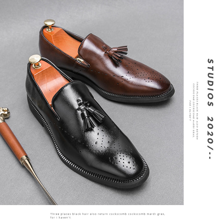 Loafer aus echtem Leder für den Außenbereich, spitze Quaste, lässig, geschnitzte Lederschuhe | 8739