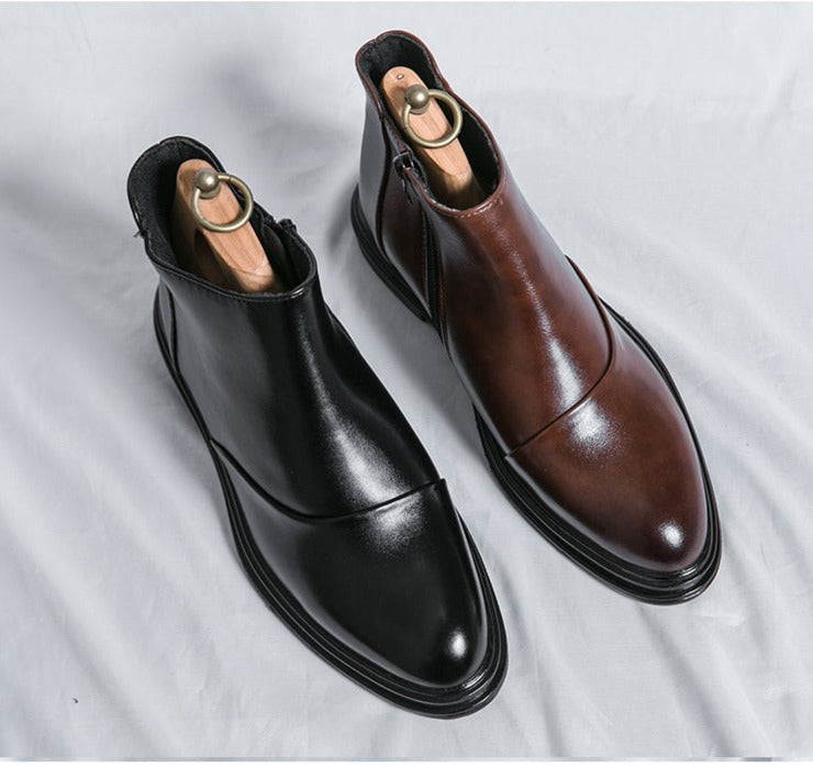 Martin-Stiefel, hohe, spitze Lederschuhe, rutschfeste, elegante Stiefel mit seitlichem Reißverschluss | 8823
