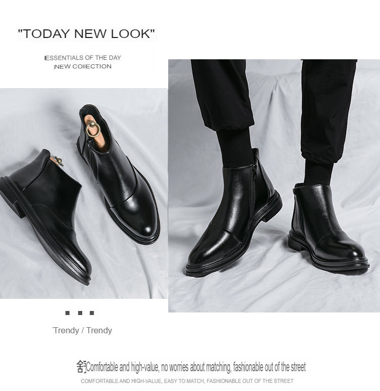 Martin-Stiefel, hohe, spitze Lederschuhe, rutschfeste, elegante Stiefel mit seitlichem Reißverschluss | 8823