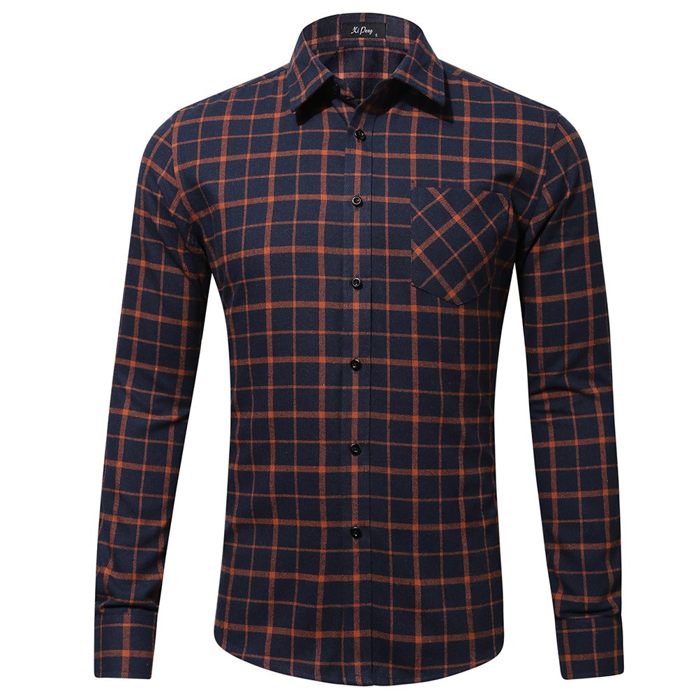 Herren Baumwollhemd mit Karomuster, langärmelig, Regular Fit, leger, Button-Down-Hemden | DTF10