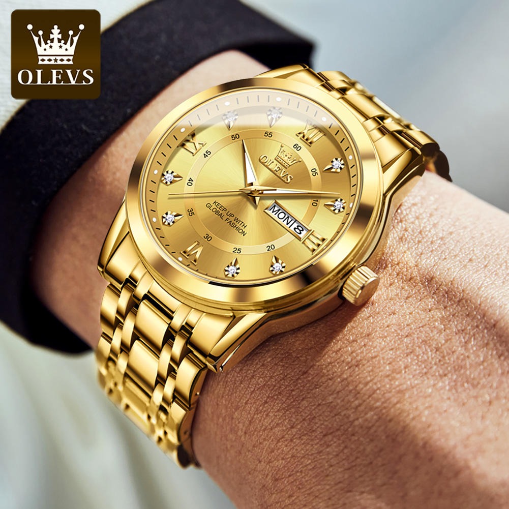 Luxuriöse Edelstahl-Quarzuhr für Herren, hochwertige Freizeit- und Business-Armbanduhr in Gold | 5513