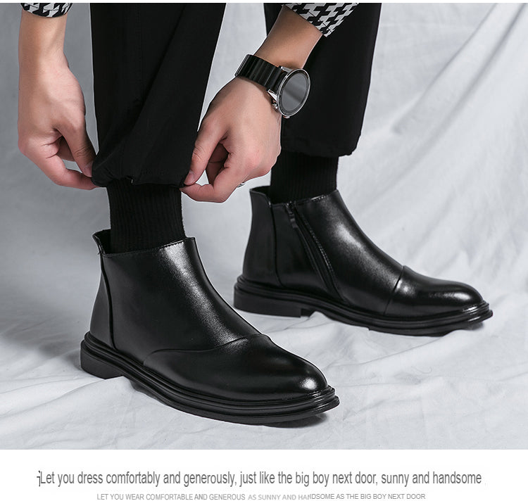 Martin-Stiefel, hohe, spitze Lederschuhe, rutschfeste, elegante Stiefel mit seitlichem Reißverschluss | 8823