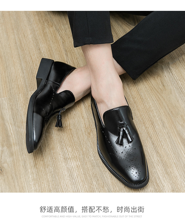 Loafer aus echtem Leder für den Außenbereich, spitze Quaste, lässig, geschnitzte Lederschuhe | 8739