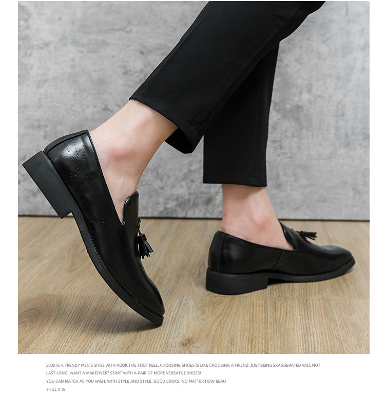 Loafer aus echtem Leder für den Außenbereich, spitze Quaste, lässig, geschnitzte Lederschuhe | 8739