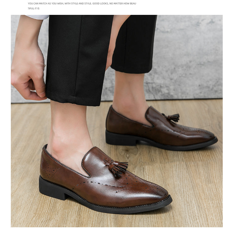 Loafer aus echtem Leder für den Außenbereich, spitze Quaste, lässig, geschnitzte Lederschuhe | 8739