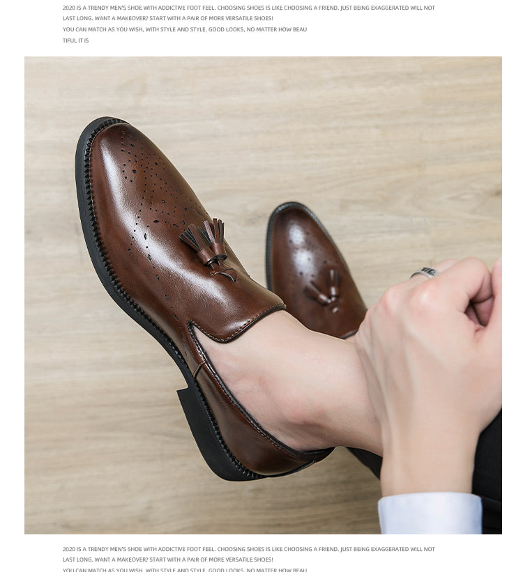 Loafer aus echtem Leder für den Außenbereich, spitze Quaste, lässig, geschnitzte Lederschuhe | 8739