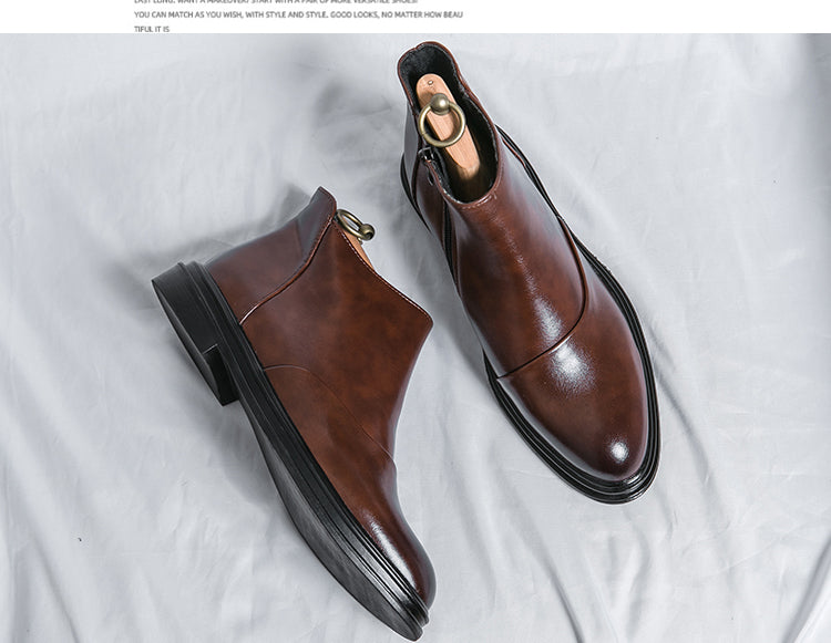 Martin-Stiefel, hohe, spitze Lederschuhe, rutschfeste, elegante Stiefel mit seitlichem Reißverschluss | 8823