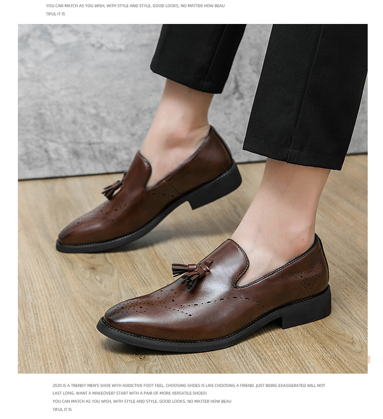 Loafer aus echtem Leder für den Außenbereich, spitze Quaste, lässig, geschnitzte Lederschuhe | 8739