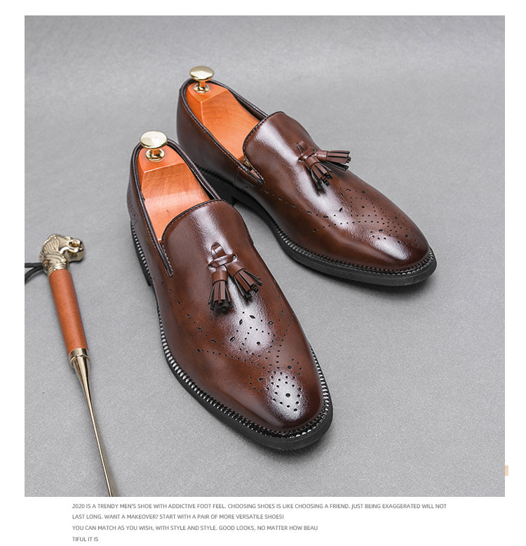 Loafer aus echtem Leder für den Außenbereich, spitze Quaste, lässig, geschnitzte Lederschuhe | 8739