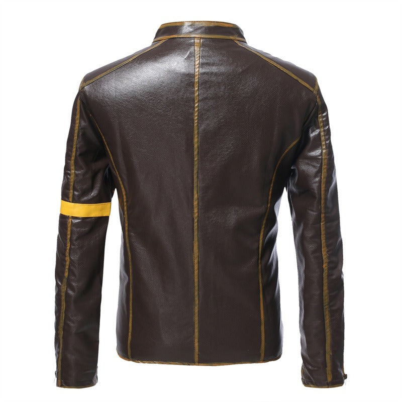 Herren Vintage Stehkragen Reißverschluss Reitjacke Strickjacke Motorrad Freizeit Lederjacke | D8H302