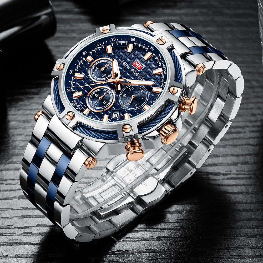Herren Analog Edelstahl Quarzuhr Mini Focus Chronograph Leuchtuhr | MF047