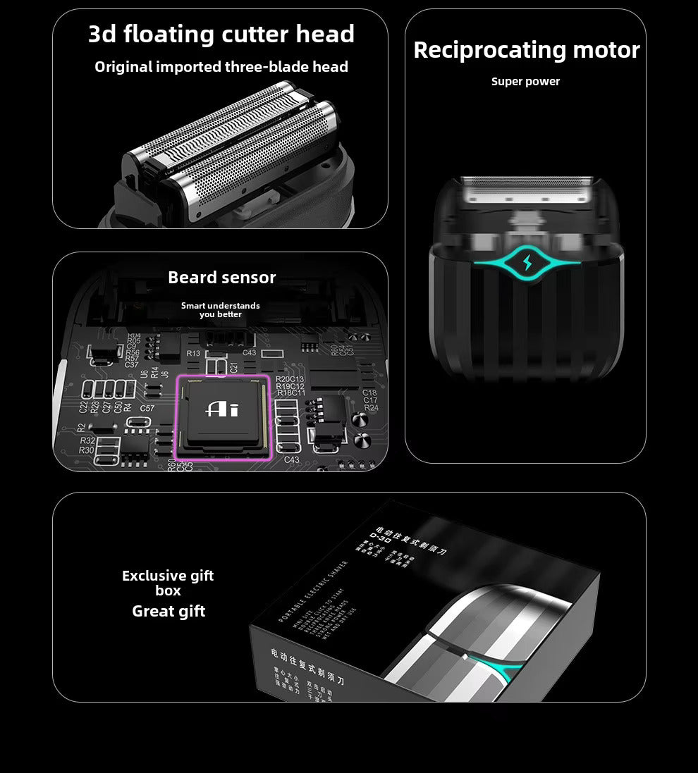 Tragbarer elektrischer Mini-Rasierer, waschbar, kleines quadratisches Box-Design für die Männerpflege | D30