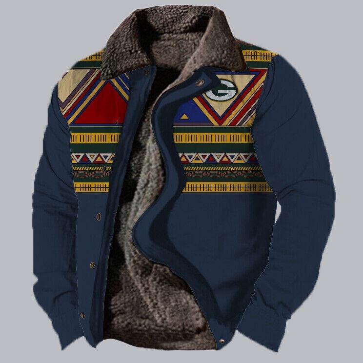 Herren Plus Size Casual Aztec Geometric Print Fleecejacke Streetwear Herbst Winter Loose Fit Mantel | TS-6594