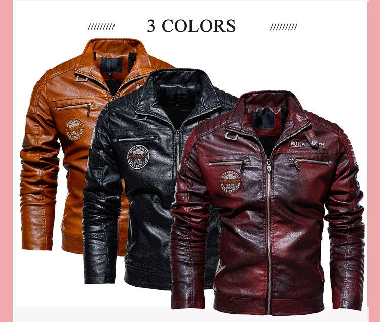 Herren Lederjacke Fleecefutter PU Ledermantel Übergröße Herren Revers Stickerei Blazer Jacke | 6693