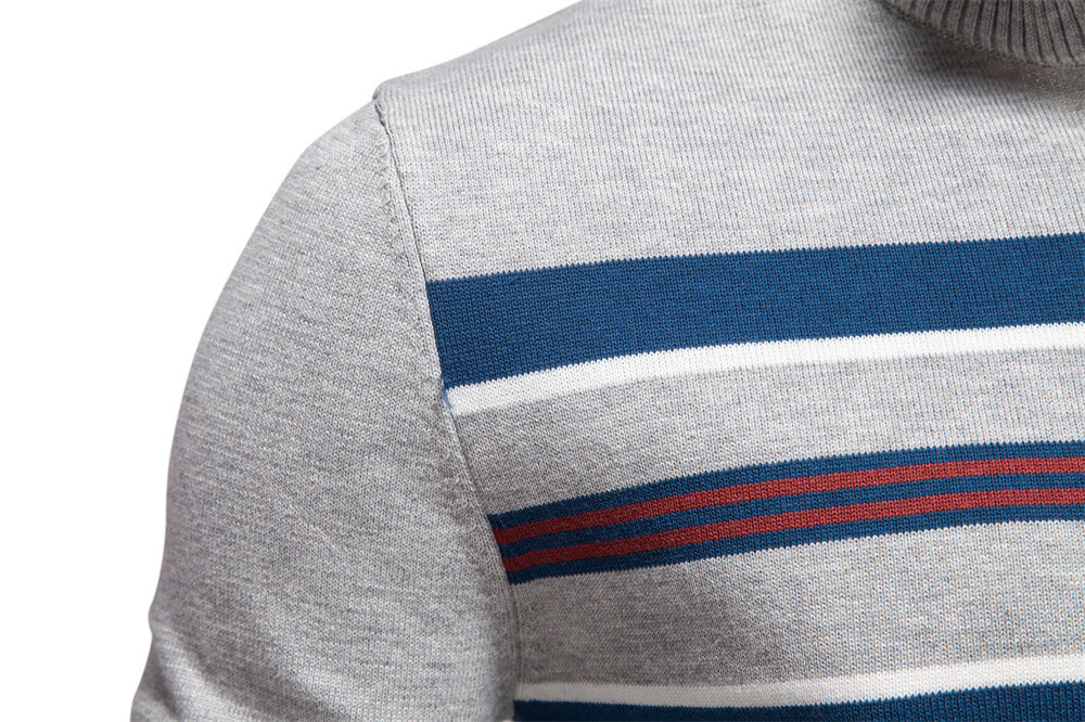 Winter-Rollkragenpullover aus Baumwolle mit Stehkragen, gerippter Business-Streifen für Herren | SW155