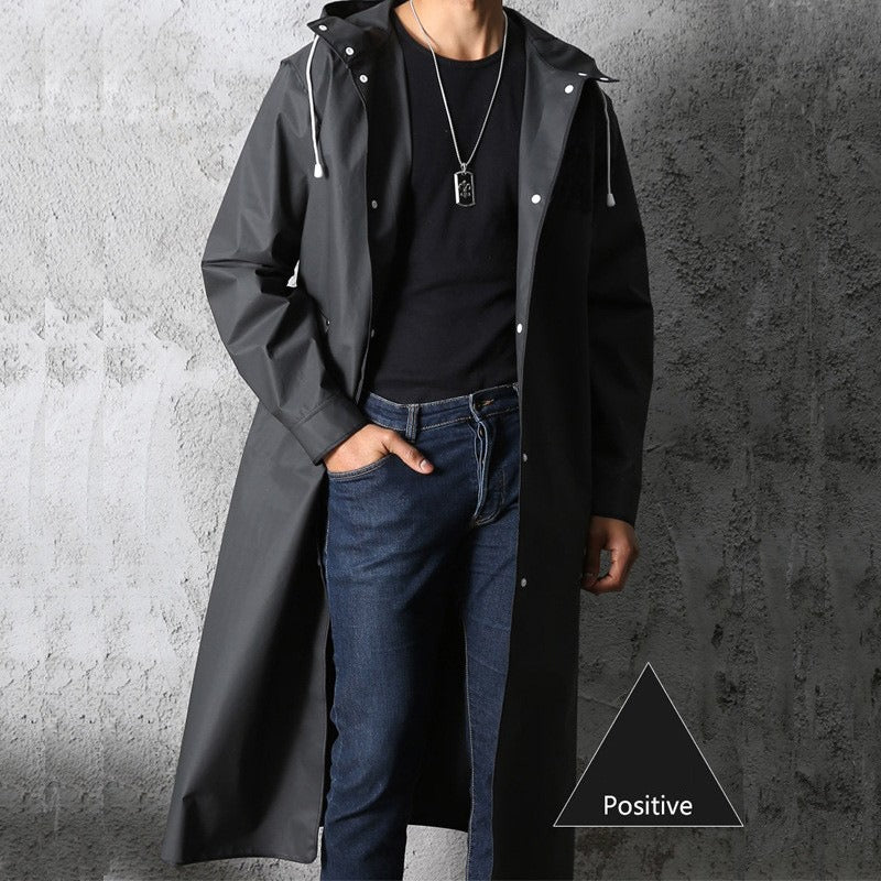 Herren-Regenmantel aus Polyester, wasserdicht, lange Regenjacke mit Kapuze, Outdoor-Wanderregenmantel | 1210