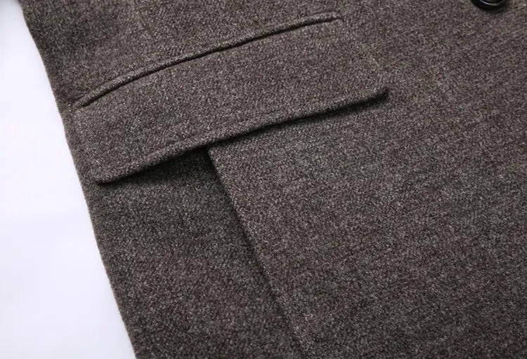 Herren Business Wolljacke Umlegekragen Slim Fit Warm Mittellanger Trenchcoat