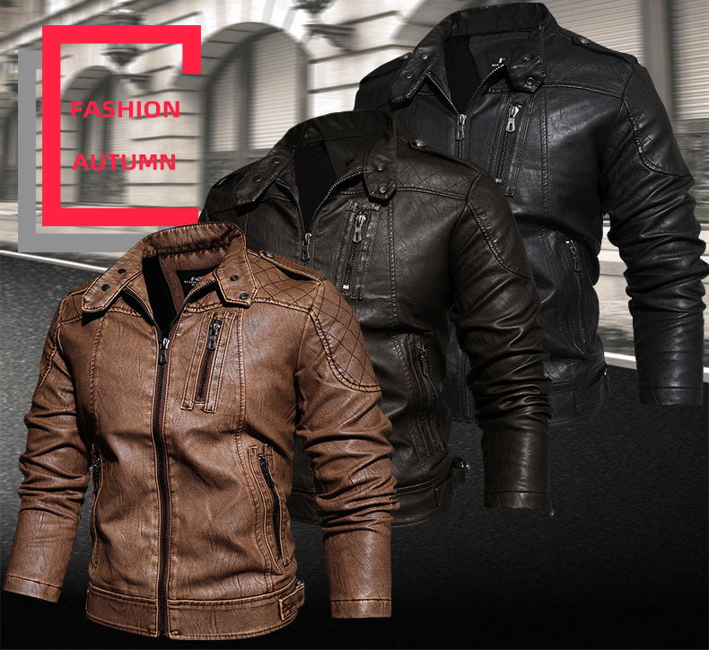 Lederjacke Herren Stehkragen Washed PU Lederjacke Nostalgie | 8899