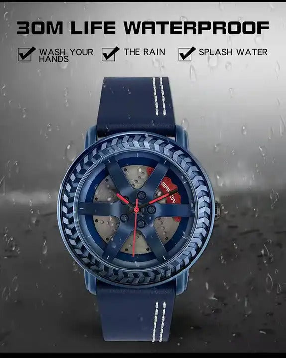 Herrenuhren Hochwertige Quarz-Drehuhr mit wasserdichtem Auto-Rad-Armband | 1050