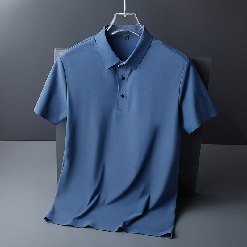 Herren Sommer Nahtloses T-Shirt Aus Eisseide Einfarbig Kurzarm Lässiges Stretch-Poloshirt | Y678