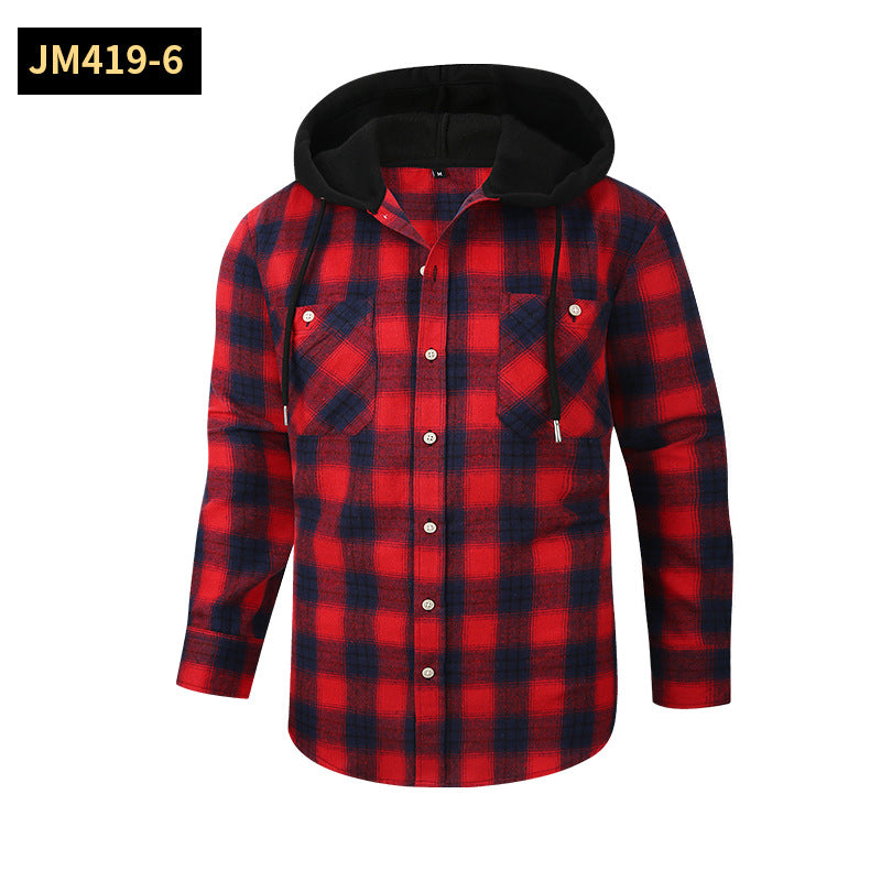 Herren Premium Loose Fit Casual Flanell Langarmhemd mit Kapuze und Karomuster | JM419