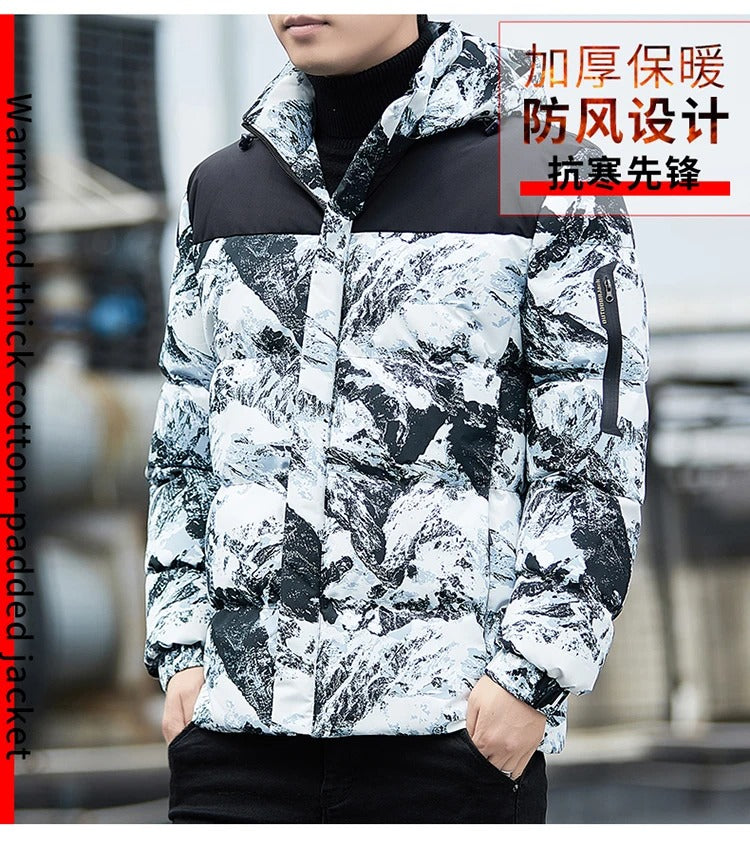 Herren Daunenjacke mit Kapuze, Camouflage, Freizeitmantel, verdickter Winterparka-Mantel | 2308
