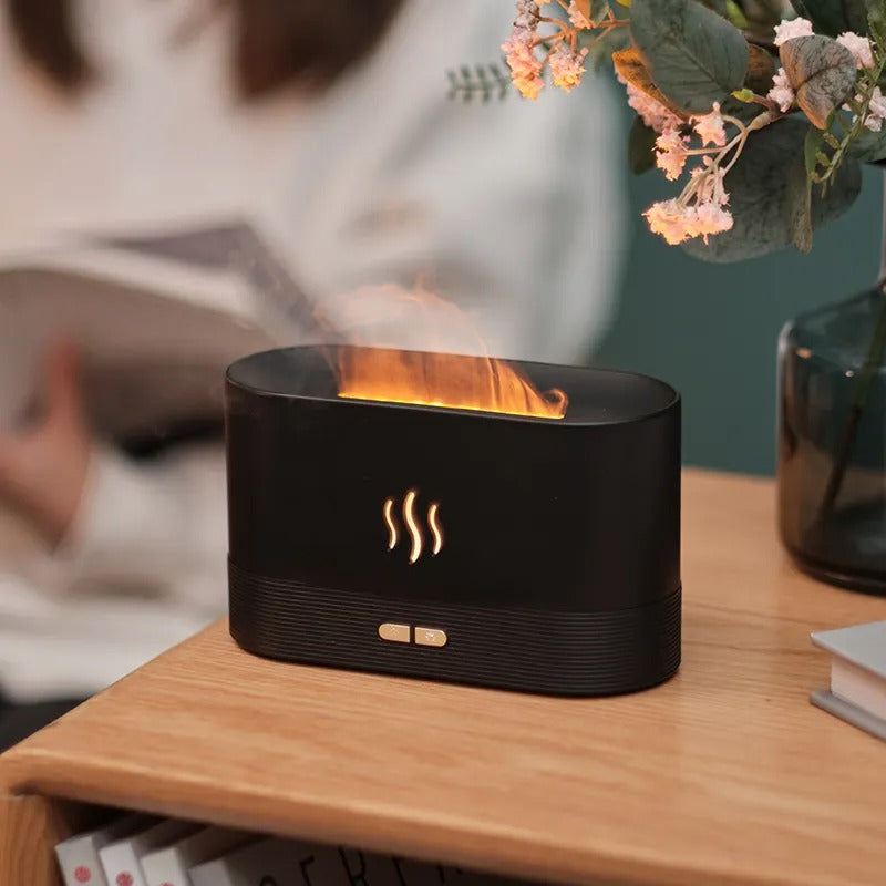 Aroma-Luftbefeuchter, 7 Farben, künstliche Flammen, geräuschloser Diffusor für ätherische Öle zur Entspannung zu Hause und im Büro | DQ701